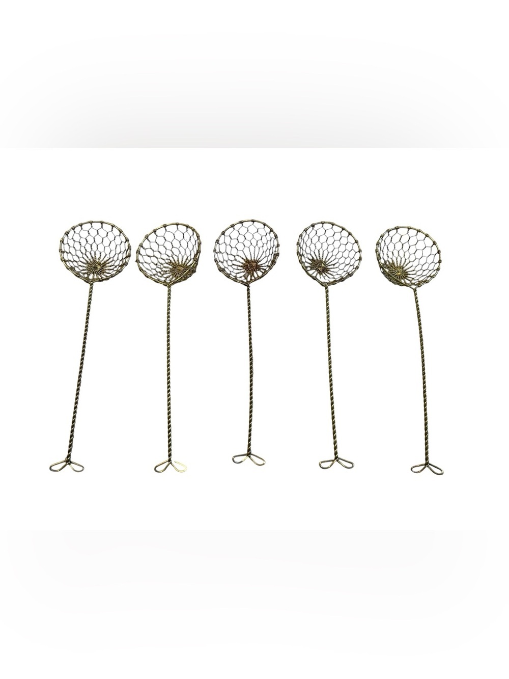 Antique Brass Wire Mesh Skimmers Set of 5 Egg Dippers Primitive Farmhouse - Picture 10 of 10